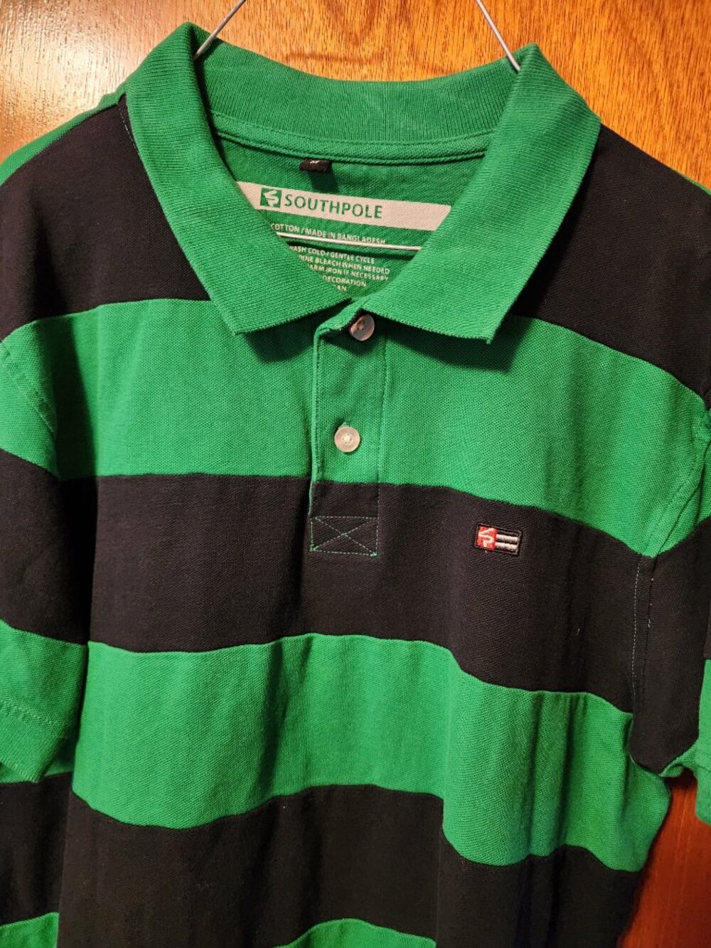 Men's Medium Vintage Southpole Green/Blue Striped Cotton Short Sleeve Polo Shirt